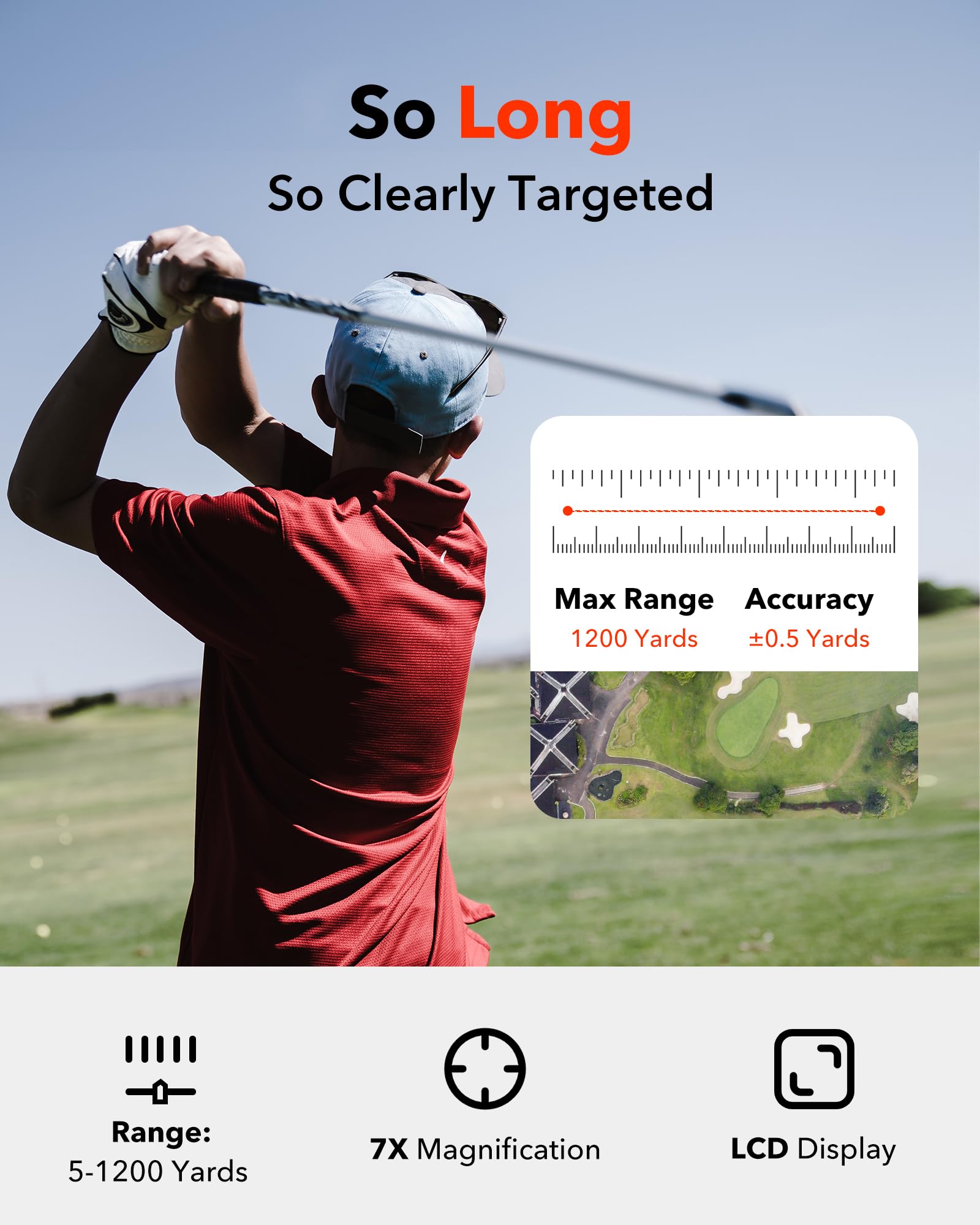 REDTIGER 1200 Yards Golf Range Finder with Slope, 7X Magnification Golf Rangefinder, IP54 Waterproof, Fast Flag Pole Locking Vibration, Rechargeable Laser Rangefinder Golfing with Magnet Stripe