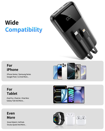 Power Bank Portable Charger 40000mAh, 22.5W Fast Charging, Built-in 2 Output Cable, Charge 5 Devices Simultaneously LCD Display for iPhone and Android Phones and Most Electronic Devices - Available at All In One Marketplace Canada