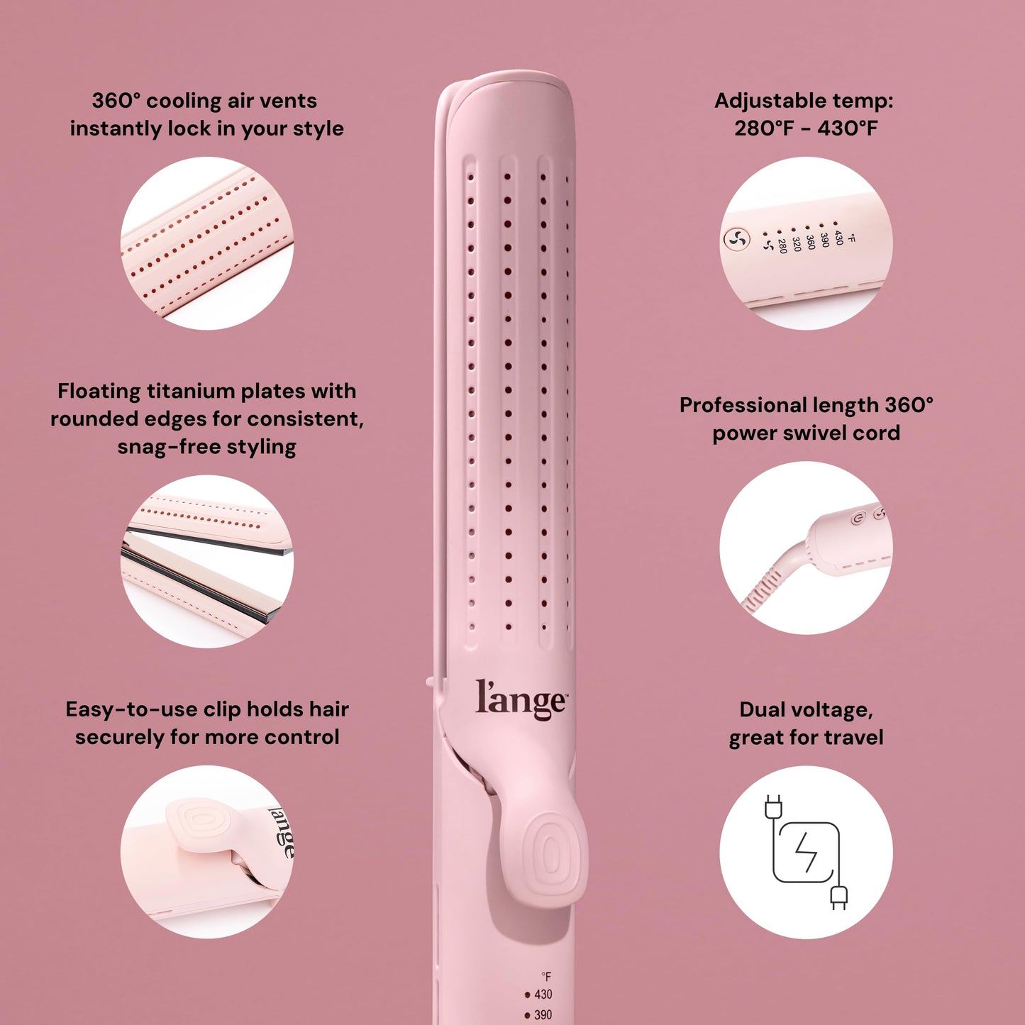 L'ANGE HAIR Le Duo Grande 360° Airflow Styler | 2-in-1 Curling Wand & Titanium Flat Iron Hair Straightener | Professional Hair Curler with Cooling Air Vents to Lock in Style | Adjustable Temp - Available at All In One Marketplace Canada