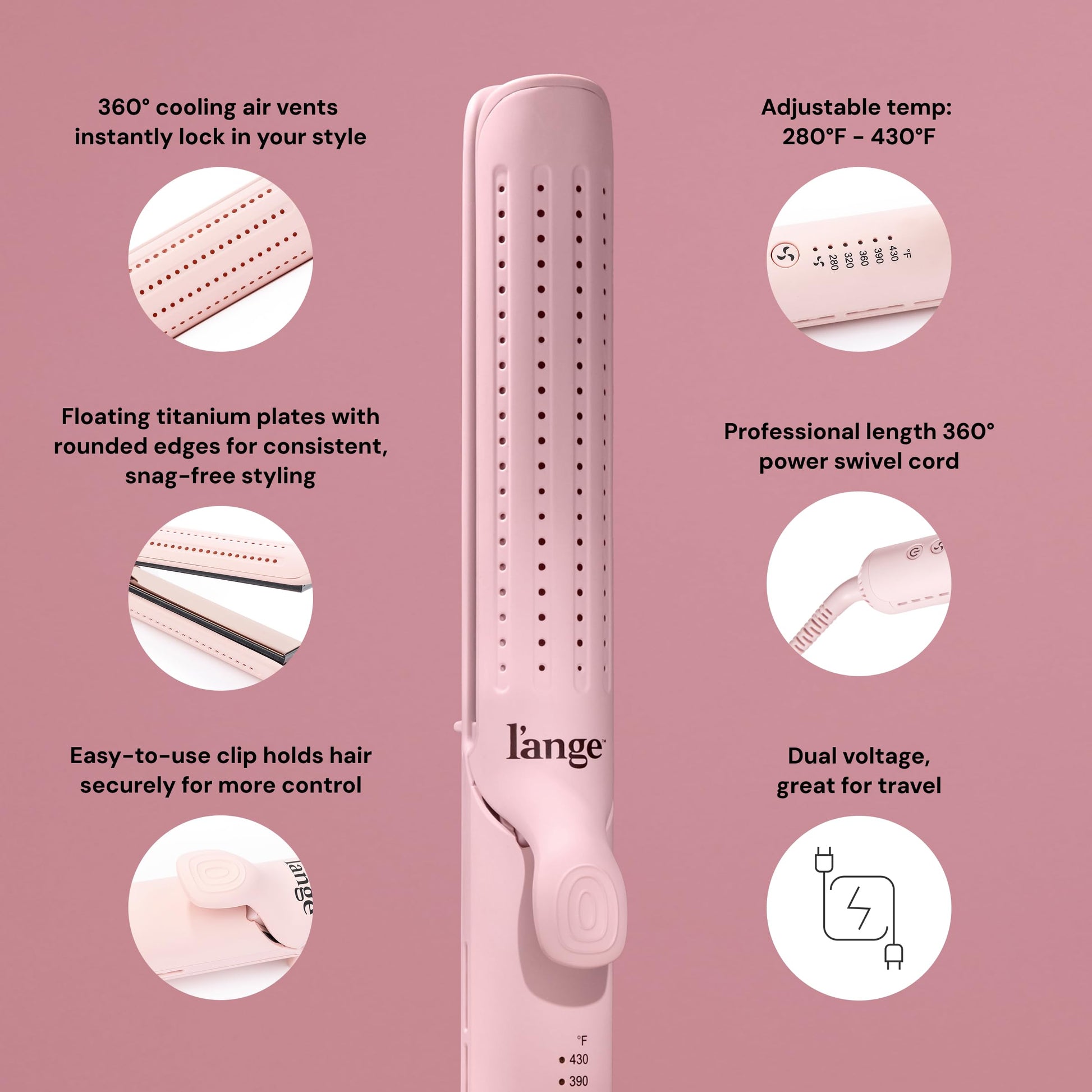 L'ANGE HAIR Le Duo Grande 360° Airflow Styler | 2-in-1 Curling Wand & Titanium Flat Iron Hair Straightener | Professional Hair Curler with Cooling Air Vents to Lock in Style | Adjustable Temp - Available at All In One Marketplace Canada