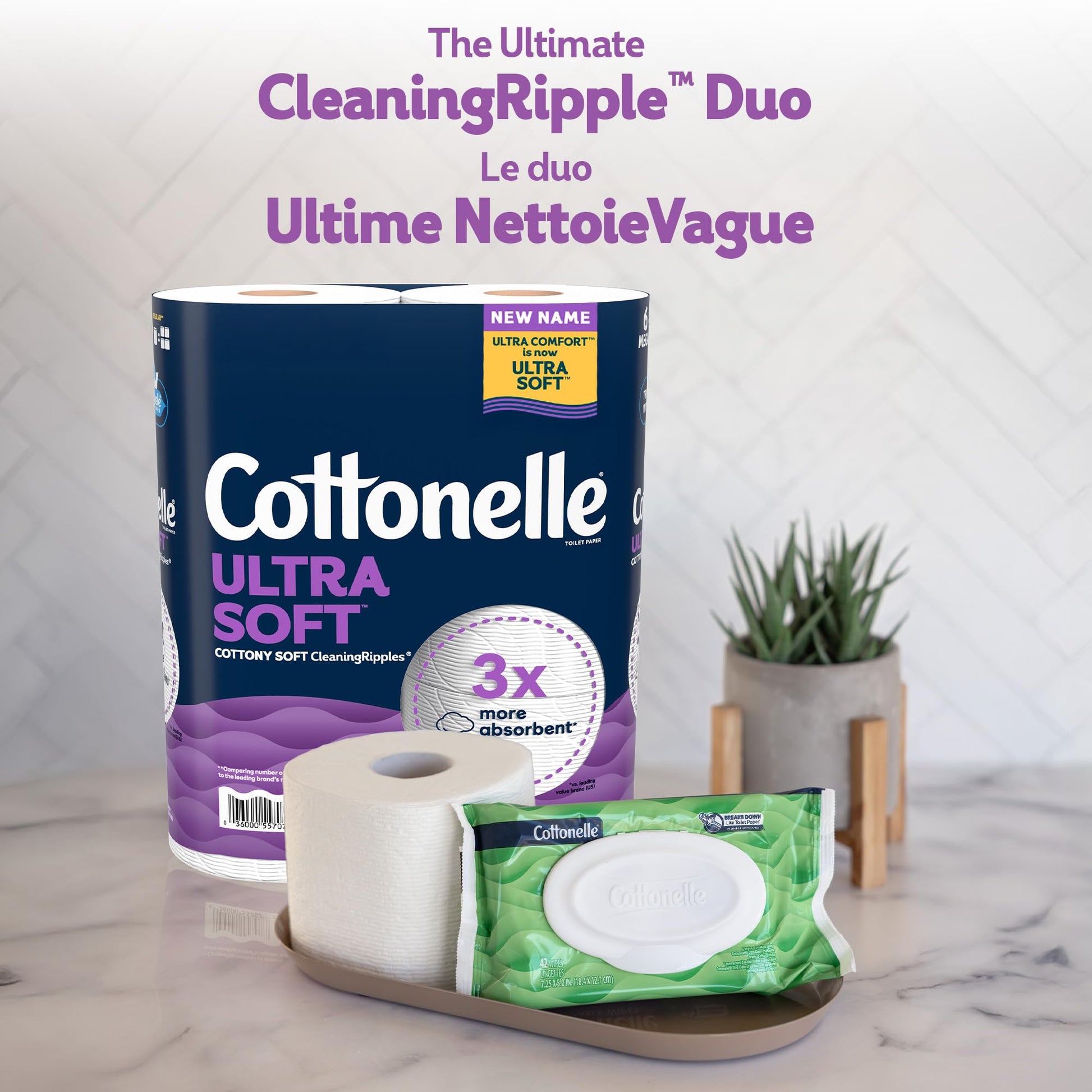 Cottonelle Toilet Paper, 36 Mega Rolls = 144 Regular Rolls (2 Packs of 18), Ultra Soft (Formerly Ultra Comfort), Soft Bathroom Tissue, 244 Sheets per Roll, Packaging May Vary