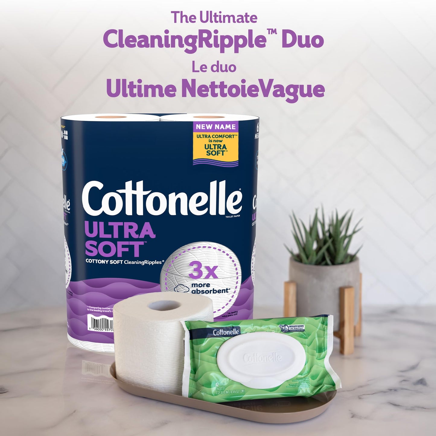 Cottonelle Toilet Paper, 32 Family Mega Rolls = 144 Regular Rolls (8 Packs of 4), Ultra Soft, Soft Bathroom Tissue, 296 Sheets per Roll, Packaging May Vary - Available at All In One Marketplace Canada