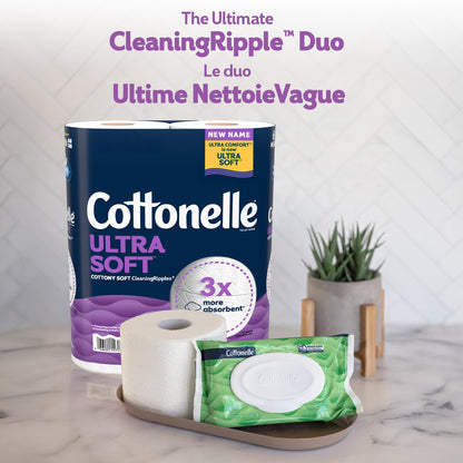 Cottonelle Toilet Paper, 32 Family Mega Rolls = 144 Regular Rolls (8 Packs of 4), Ultra Soft, Soft Bathroom Tissue, 296 Sheets per Roll, Packaging May Vary - Available at All In One Marketplace Canada
