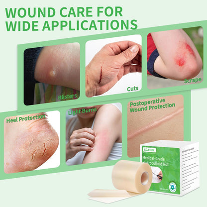 Hydrocolloid Bandages Roll for Wound Care, (2IN*5FT) Hydrocolloid Roll with Self-Adhesive, Cut-to-Size Patch Bandages, Ultra Absorbent, Waterproof, First Aid Kit Essential