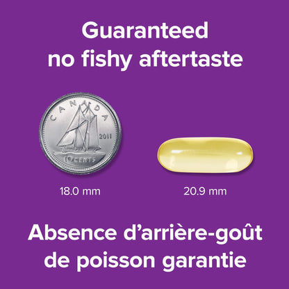 Webber Naturals Omega-3 300 mg Mini, 220 Clear Enteric No Fishy Aftertaste Mini Softgels, Supports Cardiovascular Health and Brain Function - Available at All In One Marketplace Canada