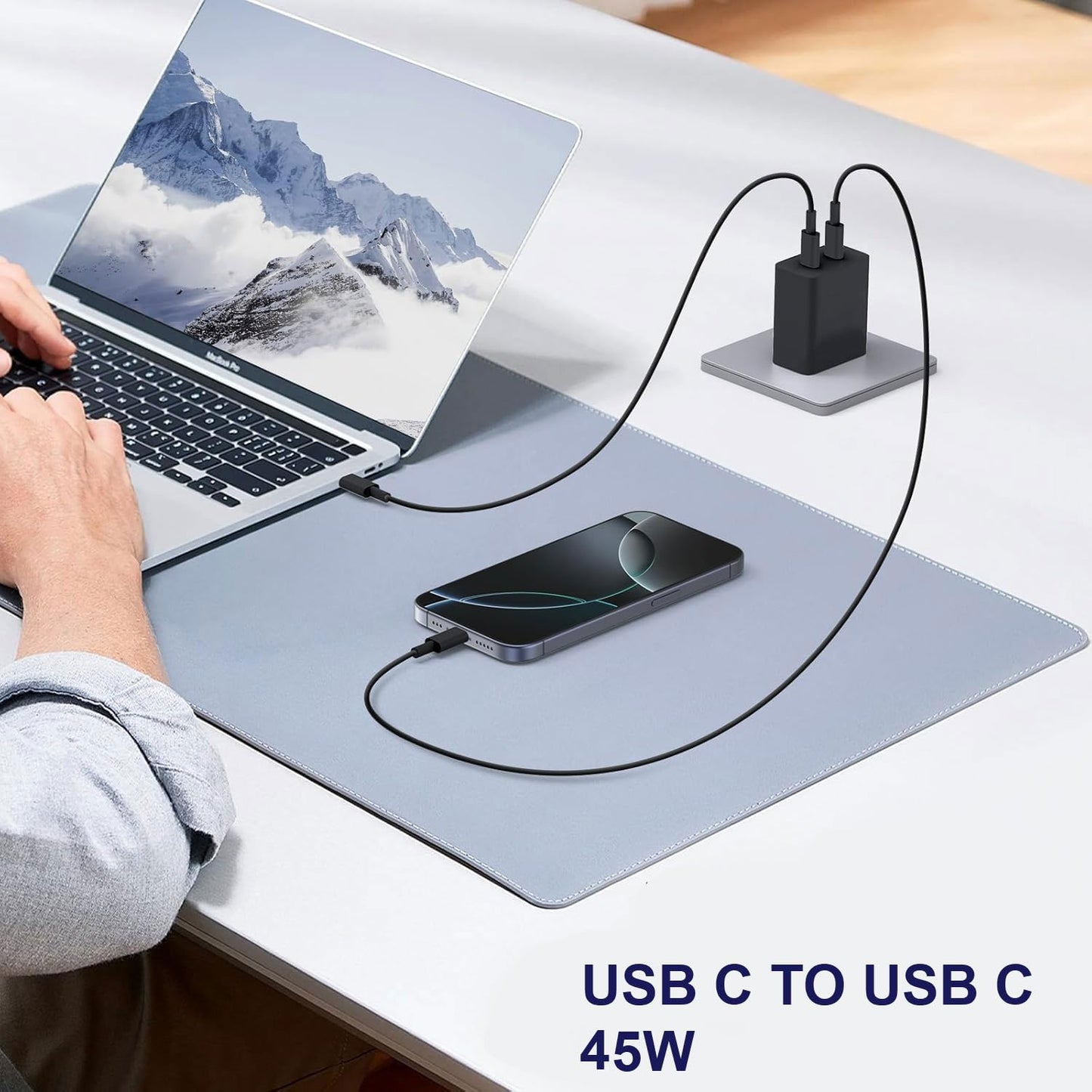 45W Type C Super Fast Charging Block,35W+10W Dual USB-C Port Charger Block with 4FT/6FT/4FT/6FT Type C Charger Cable for Samsung Galaxy S25/S24/S23/S22/S21/i Phone 17/16/15