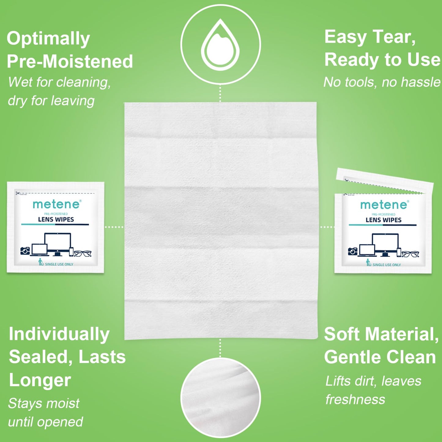 Metene Lens Wipes, 220 Pre-Moistened Individually Wrapped Glasses Wipes - Available at All In One Marketplace Canada