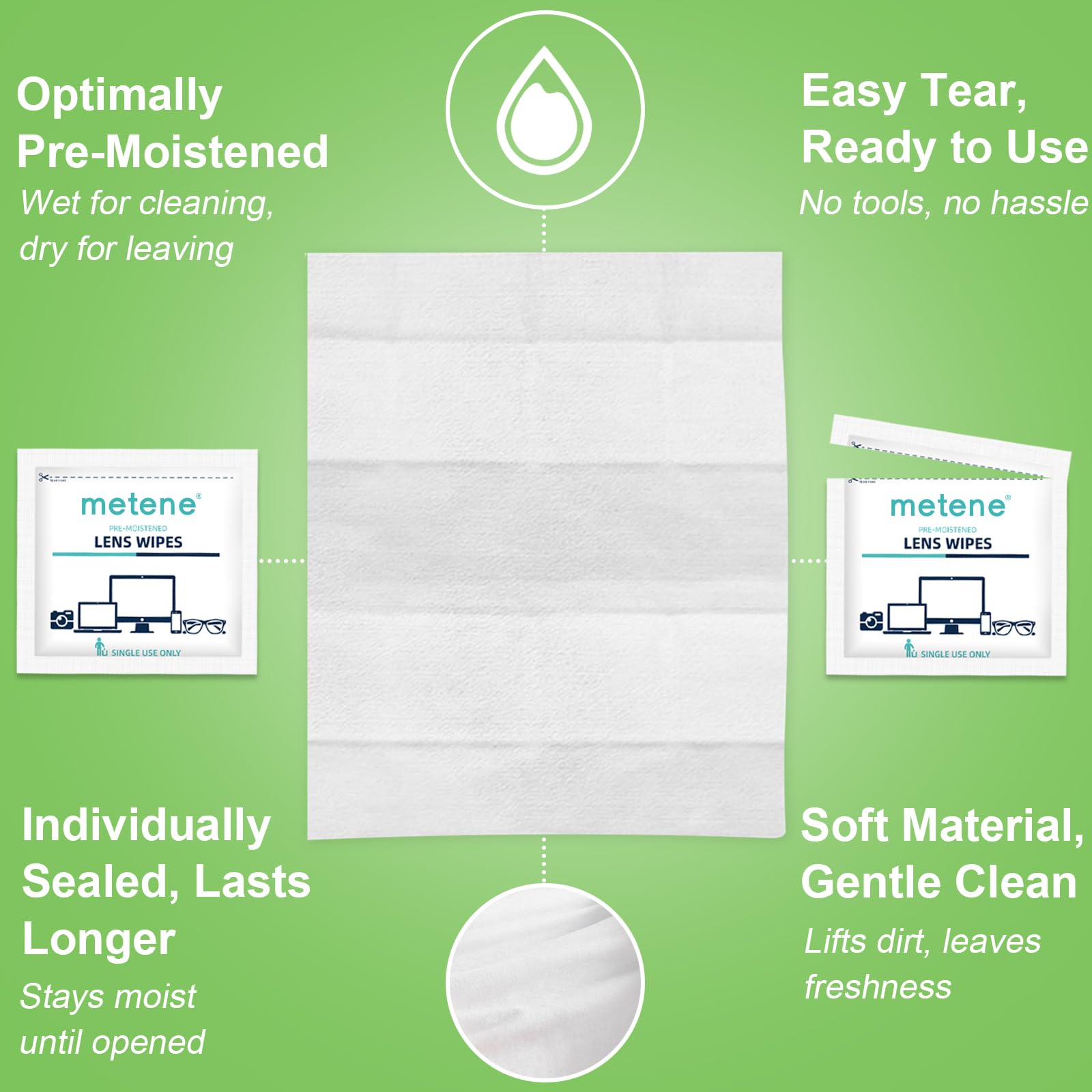 Metene Lens Wipes, 220 Pre-Moistened Individually Wrapped Glasses Wipes - Available at All In One Marketplace Canada