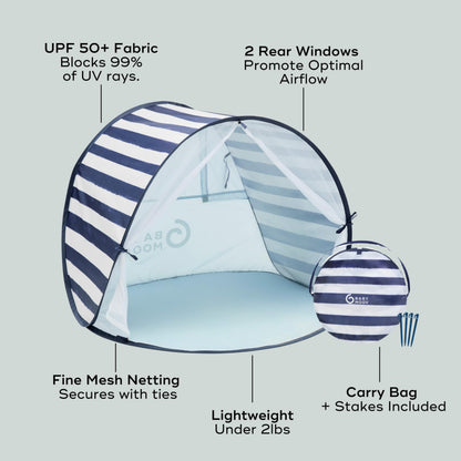 Babymoov Anti-UV Baby & Toddler Beach Tent, Pop-Up Sun Shade Shelter with UPF 50+ Protection, Portable Outdoor Canopy, Ventilated Shade, Floor Mat & Carry Bag, Marine Babymoov