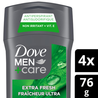 Dove Men+Care Antiperspirant Stick for 72h sweat & odour protection Extra Fresh with Triple Action moisturizer to help prevent skin irritation caused by dryness, 76g (Pack of 4) - Available at All In One Marketplace Canada