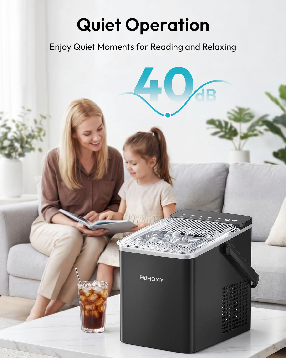 EUHOMY Countertop Ice Maker, 9 Cubes in 6 Min, Auto-Cleaning, Black