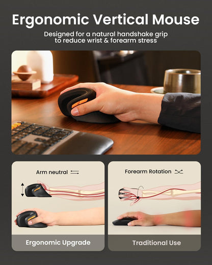 ProtoArc Ergonomic Vertical Mouse, EM11 NL Bluetooth Mouse Wireless Rechargeable Mice with 3 Devices (Bluetooth or USB), Vertical Wireless Mouse for Computer, iPad, Mac, Windows (Black) - Available at All In One Marketplace Canada