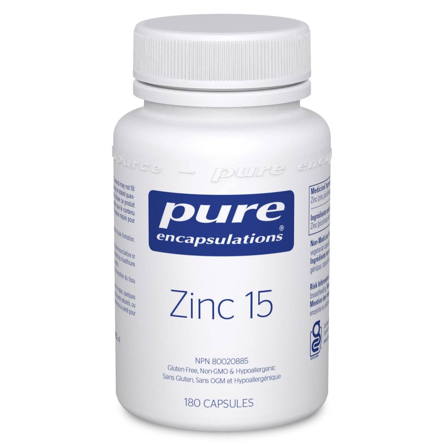 Pure Encapsulations Zinc 15 mg - Zinc Picolinate Supplement for Immune System Support - For Wound Healing - With Premium Zinc Picolinate - 180 Capsules - Available at All In One Marketplace Canada
