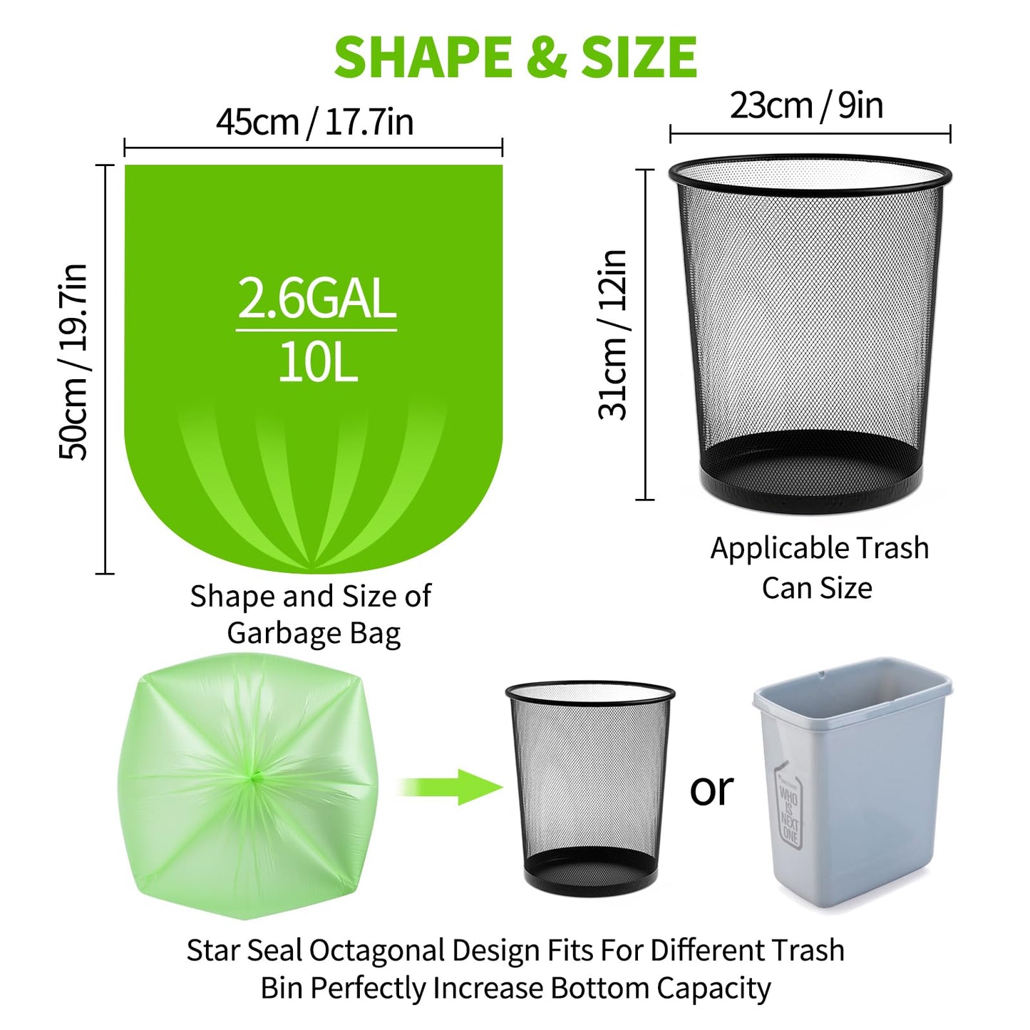 Biodegradable Small Trash Bags, 10L / 3 Gallon, 200 Count | Premium Thick Garbage Bags, Unscented Eco-Friendly Bin Liners for Kitchen, Bathroom, Office & Bedroom | EnvoWise Compostable Trash Bags - Available at All In One Marketplace Canada