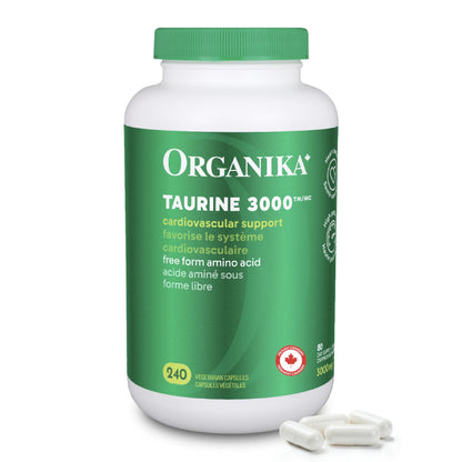 Organika Canadian-Made Taurine Ultra Strength- 1000mg- Supports Cardiovascular Health, 3000mg Daily Dose- 240vcaps - Available at All In One Marketplace Canada