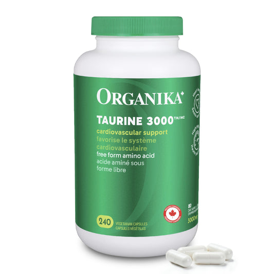 Organika Canadian-Made Taurine Ultra Strength- 1000mg- Supports Cardiovascular Health, 3000mg Daily Dose- 240vcaps - Available at All In One Marketplace Canada