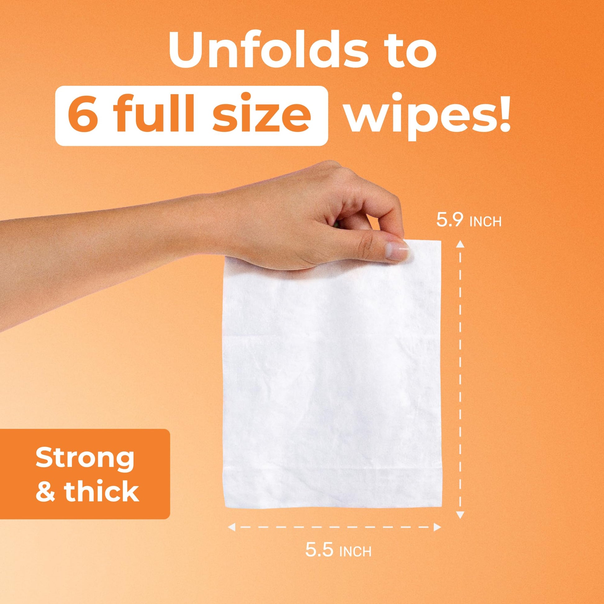 Impossibly Compact Travel Wipes - Skin-Friendly Wet Wipes, Hypoallergenic & Unscented for Adults, Kids & Baby Care - 10 Pack Total 60 Wipes