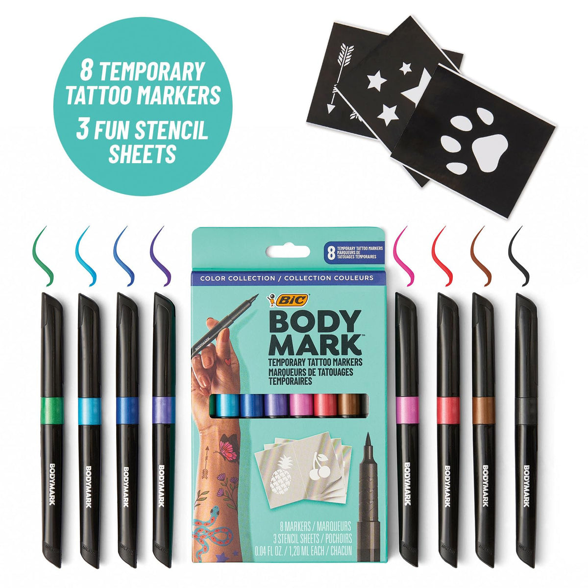 BIC BodyMark Skin-Safe & Cosmetic Quality Temporary Tattoo Marker, 8-Count in Assorted Colours
