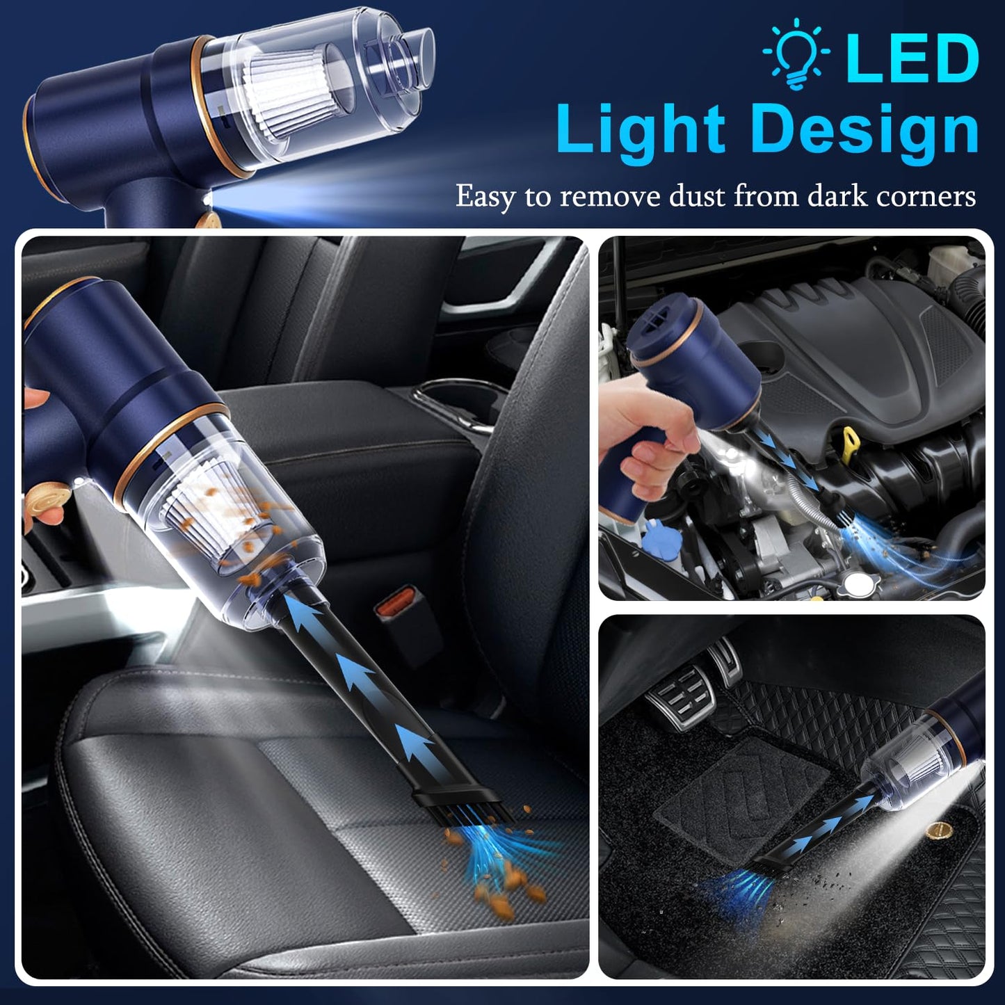 KMM Handheld Car Vacuum Cleaner, 19000Pa Vacuum Cleaner and Air Duster, 120W High Power Hand Held Vacuum with LED Light and Multi-Nozzles for Car, Home, Office, Pet Medium - Available at All In One Marketplace Canada