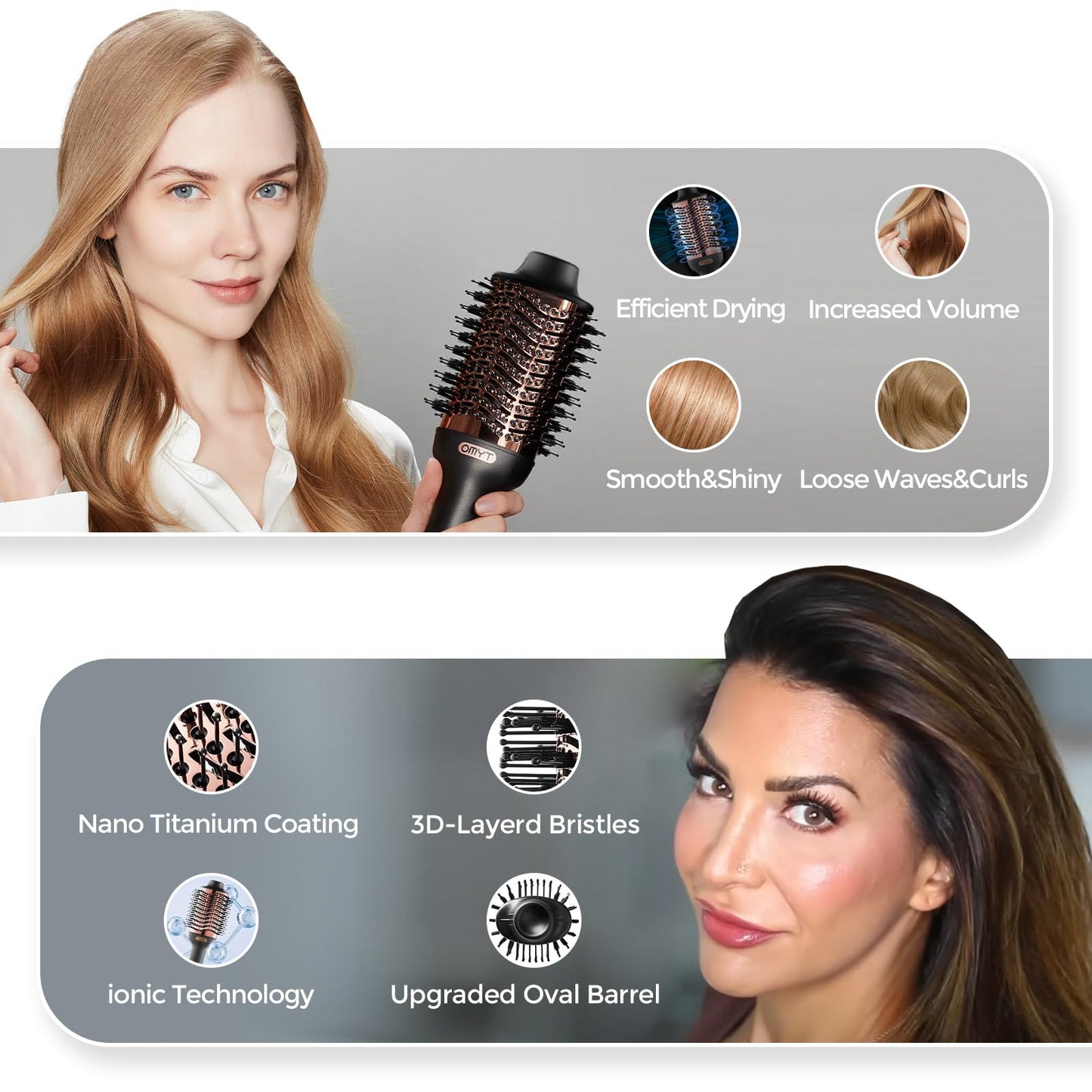 TYMO Hair Dryer Brush Blow Dryer Brush in One, 4 in 1 Ionic Hairdryer and Styler Volumizer with Oval Titanium Barrel, Hot Air Straightener for Smooth Frizz-Free Blowout, Gold - Available at All In One Marketplace Canada