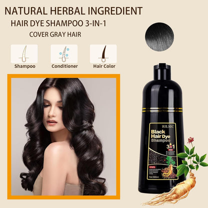500ML Hair Color Shampoo for Women Men, Hair Dye Shampoo for Grey Hair Beard Coverage, Instant Colour Shampoo 3 in 1 - Long Lasting - Natural - Hair Coloring Hair in Minutes (Natural Black) - Available at All In One Marketplace Canada
