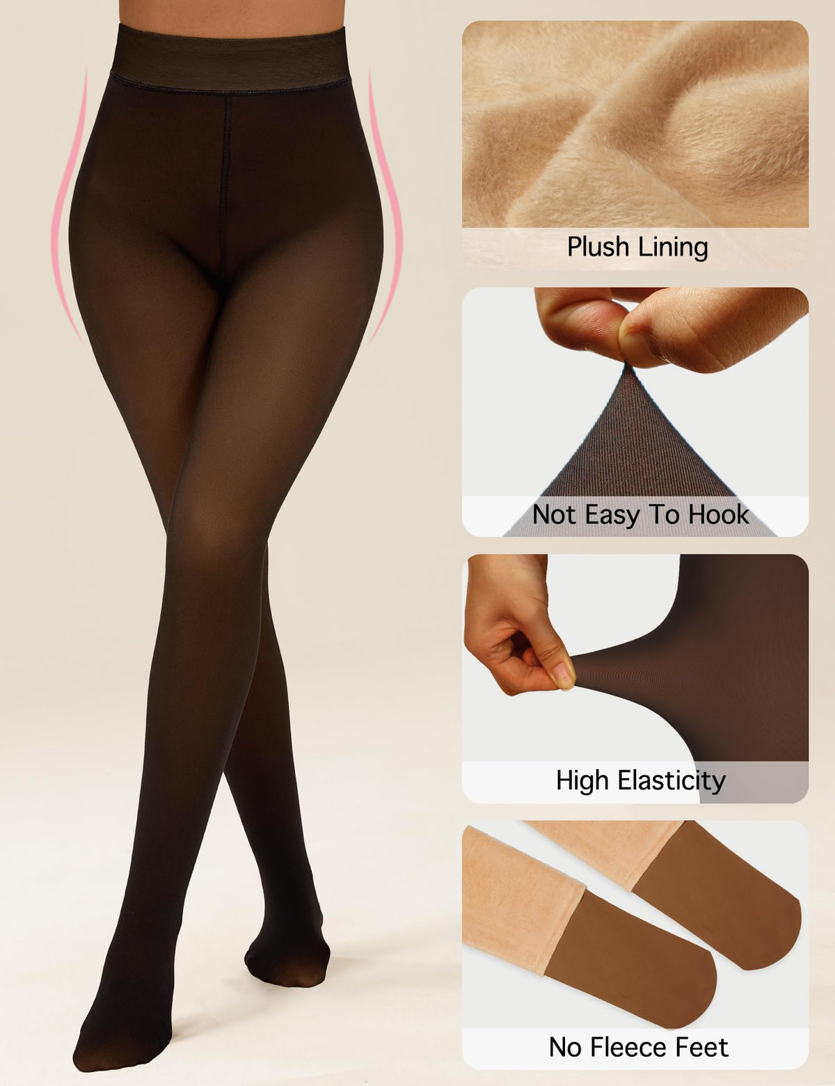 QOMEWA Plus Size Women's Fleece Lined Tights, Brown Translucent Warm Tights 🍁 All In One Marketplace Canada