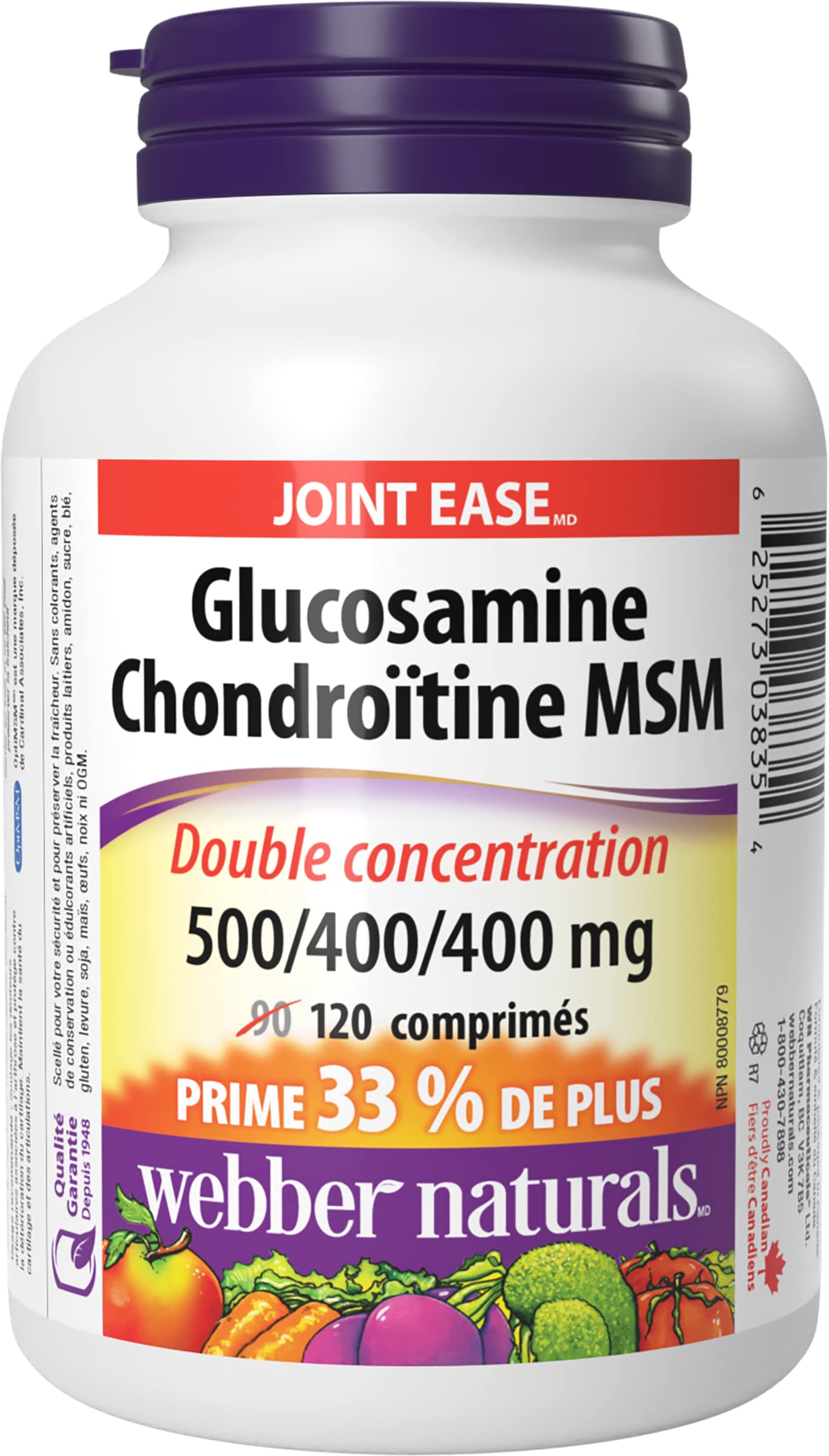 Webber Naturals Glucosamine Chondroitin MSM, Double Strength, 120 Tablets, Helps Relieve Joint Pain Associated with Osteoarthritis - Available at All In One Marketplace Canada