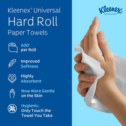 Kleenex Professional Universal Hard Roll Paper Towels, Bulk (50606), Hardwound 1.75" Core, Premium Absorbency Pockets, White (6 Rolls at 600' Each, 3,600'/Case)