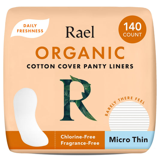 Rael Panty Liners for Women, Organic Cotton Cover - Daily Pantiliners, Light Absorbency, Unscented, Chlorine Free (Micro Thin, 140 Count) - Available at All In One Marketplace Canada