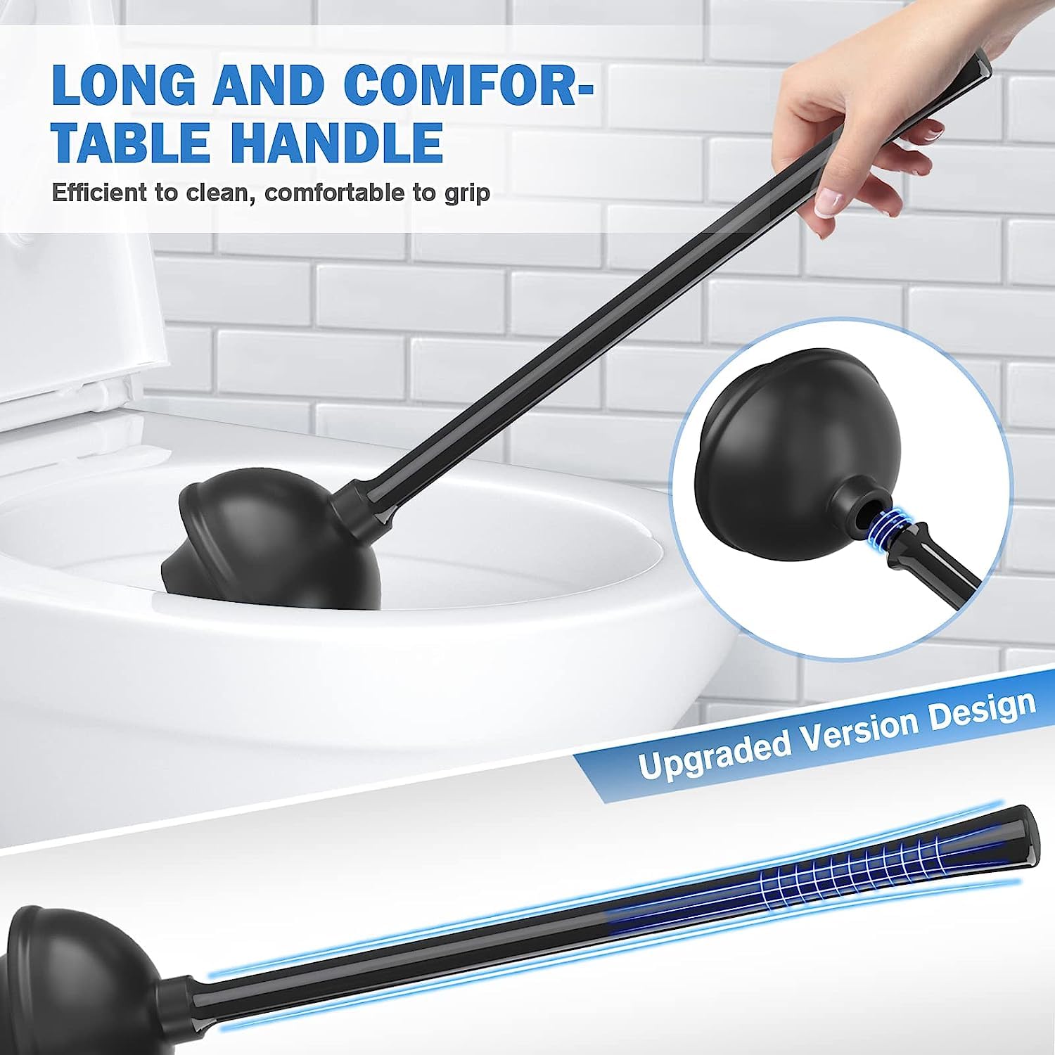 Toilet Plunger and Brush with Holder, Bowl Brush and Heavy Duty Toilet Plunger Set for 5.7-inch Toilet Drain, 2-in-1 Bathroom Cleaning Combo with Modern Caddy Stand (Black) - Available at All In One Marketplace Canada