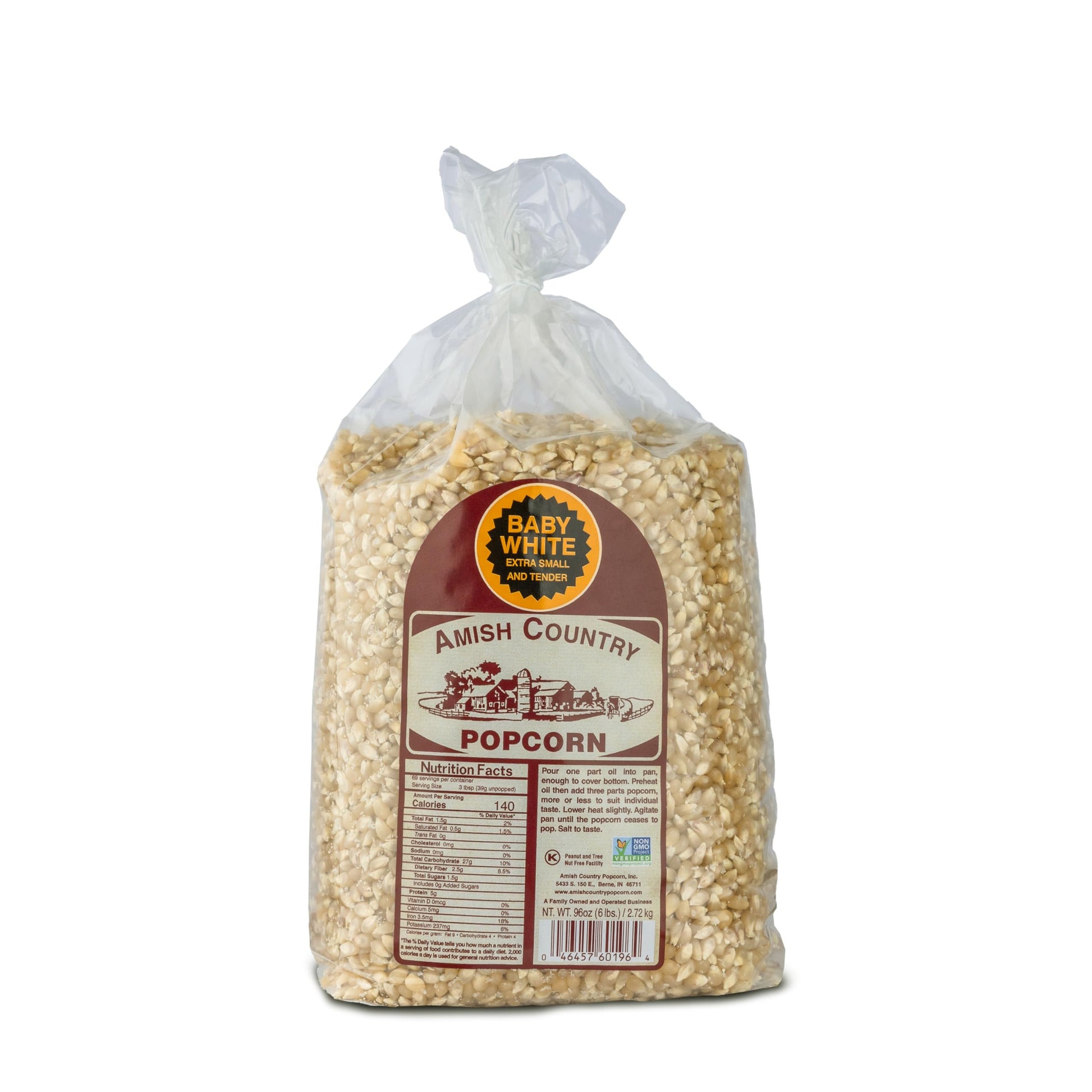 Amish Country Popcorn Baby White Kernels | 6 lb Bulk Bag | Small, Tender & Non-GMO