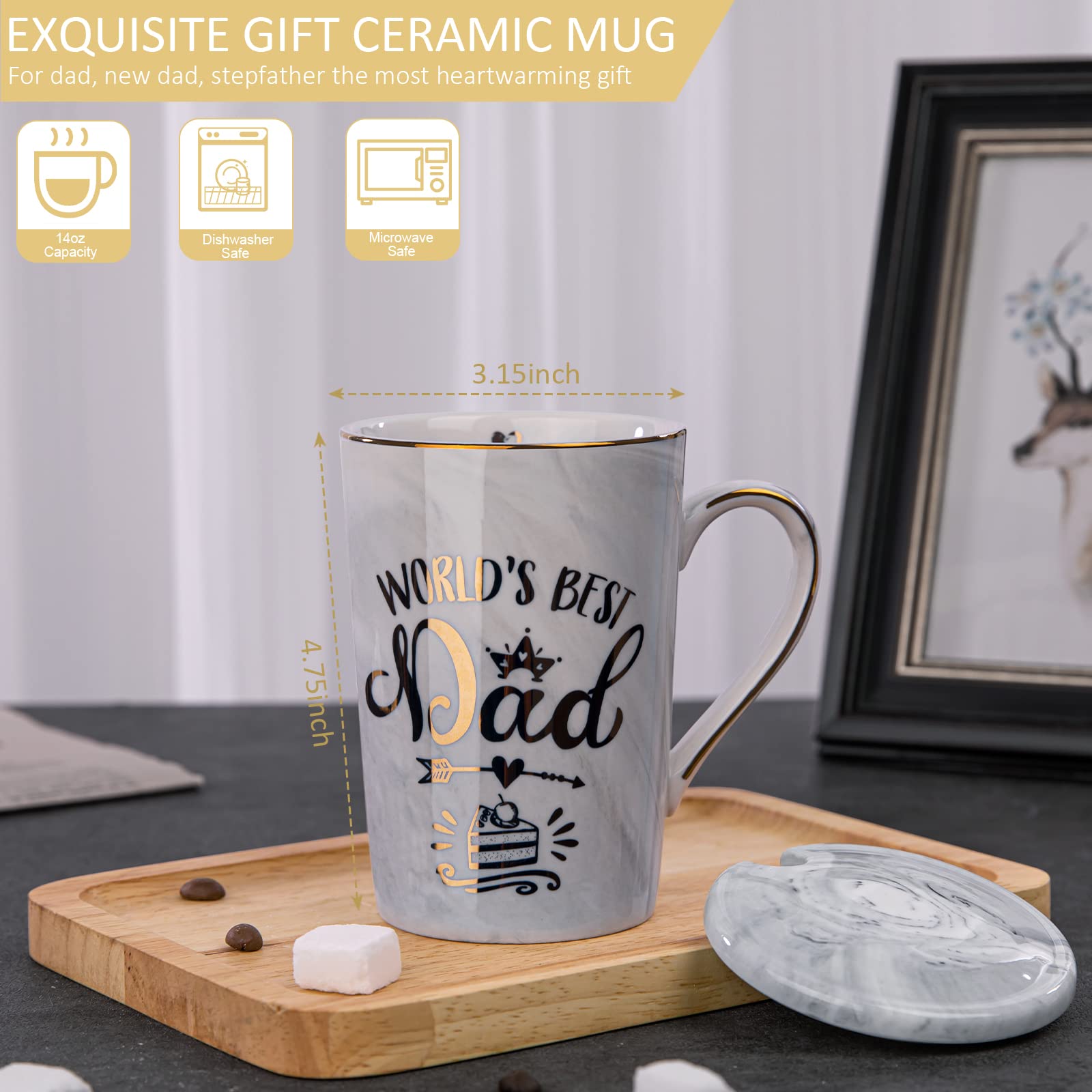 Fathers Day Gifts Presents for Dad - Dad Birthday Gift from Daughter, Son - World' s Best Dad Mug - Christmas Gift for Dad, New Dad, Husband - 14oz Grey Ceramic Coffee Mug, Greeting Card, Gift Box - Available at All In One Marketplace Canada