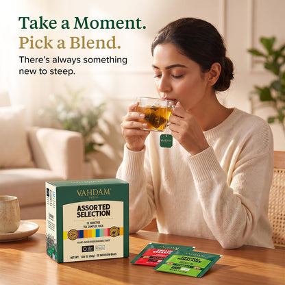 VAHDAM Assorted Tea Sampler (15 Unique Flavors in Pyramid Teabags) Tea Gift 🍁 All In One Marketplace Canada