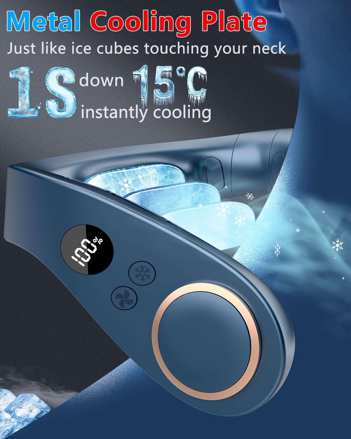 Sizet Neck Fan with Cooling Plate-USB 5500mAh Battery,24H Cooling,5 Speeds&3 Cooler Modes LED Display,Wearable Mini Portable Personal Fan,Quiet Neck Cooler for Women, Men, Kids, Travel, Outdoor, Blue - Available at All In One Marketplace Canada