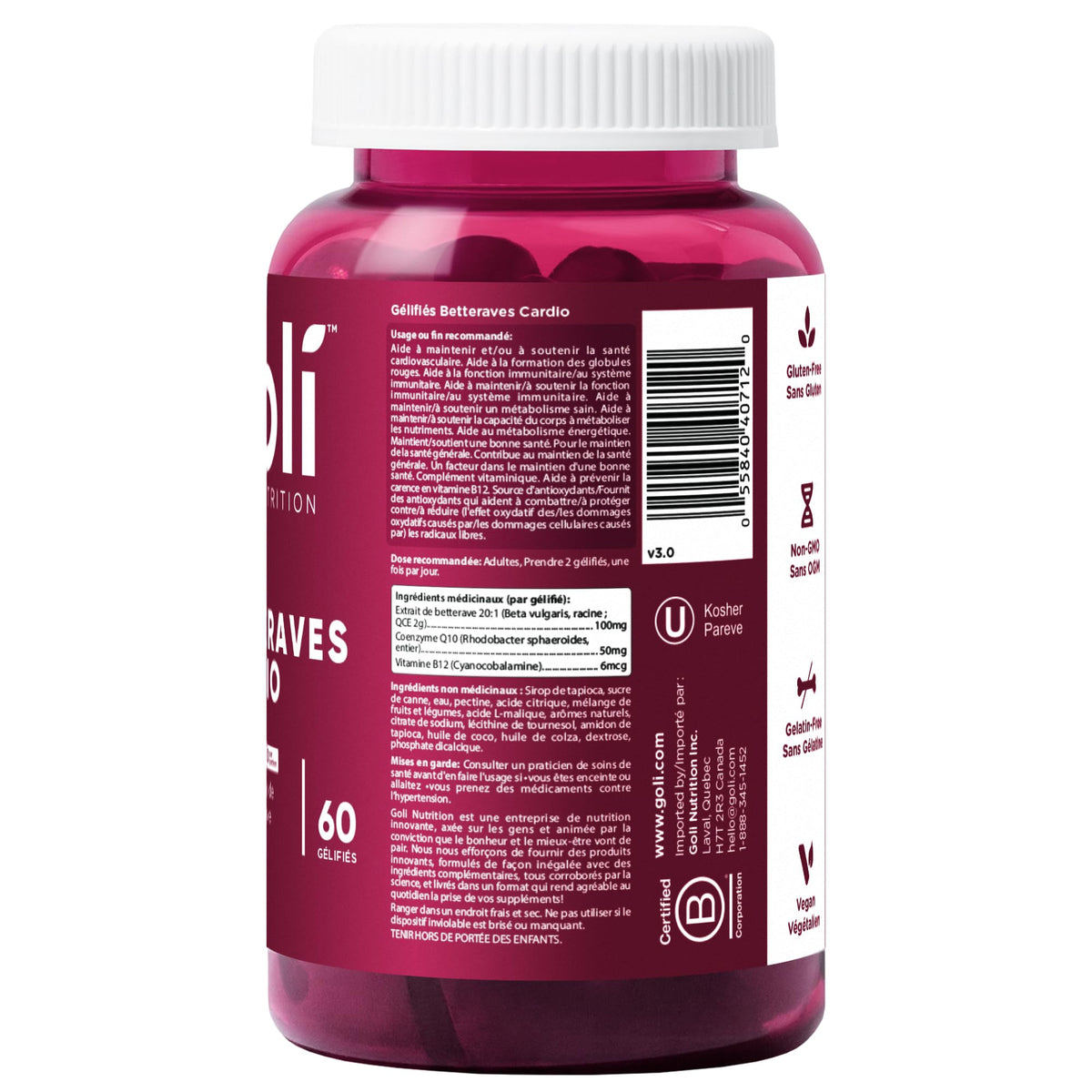 Goli Beets Cardio & B12 Gummies | Heart & Energy Support | CoQ10, Beet Root Extract & Vitamin B12 | Vegan, Plant-Based, Non-GMO, Gluten-Free & Gelatin-Free | 60 Count