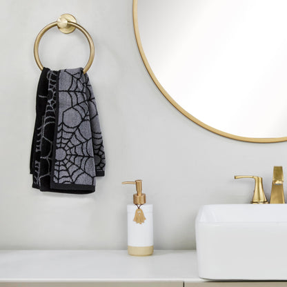 SKL Home Ensemble de 2 serviettes à main Halloween, motif toile d'araignée, 100 % coton jacquard, réversibles, douces et absorbantes, décoratives pour salle de bain/cuisine/bar et cadeau, noir