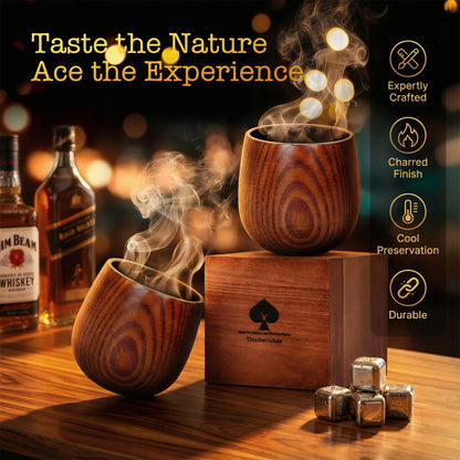 Tinnberlohas Charred Wooden Whiskey Glass Gift Set of 2 with Wood Gift Box 🍁 All In One Marketplace Canada