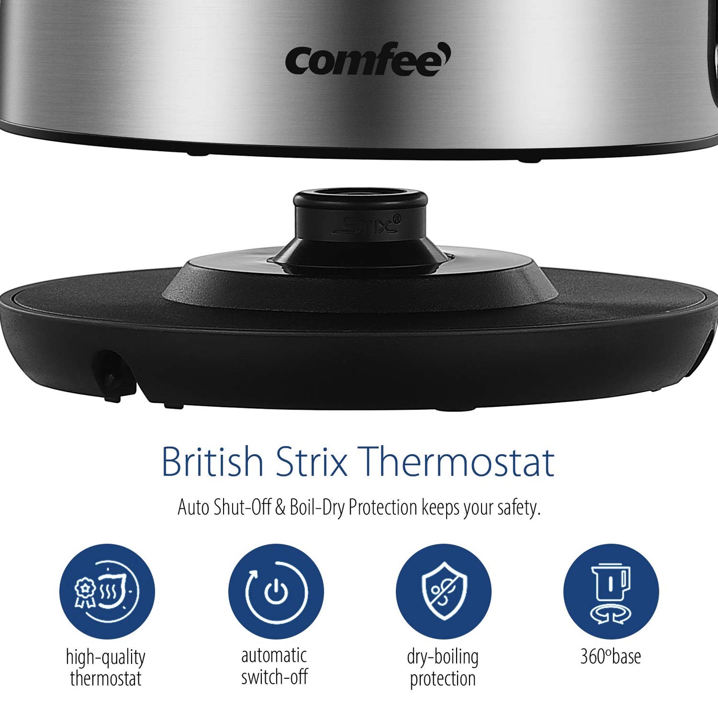COMFEE' Stainless Steel Electric Kettle, 1.7L Tea Kettle Electric for Boiling Water, Hot Water Kettle 1500W Fast Boil with LED Light, Auto Shut-Off and Boil-Dry Protection COMFEE'