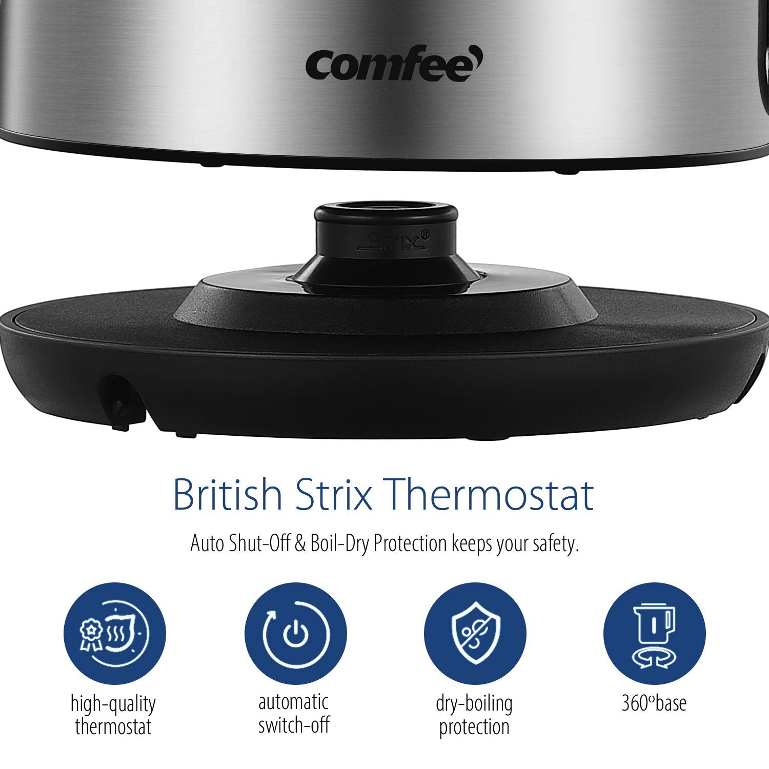 COMFEE' Stainless Steel Electric Kettle, 1.7L Tea Kettle Electric for Boiling Water, Hot Water Kettle 1500W Fast Boil with LED Light, Auto Shut-Off and Boil-Dry Protection COMFEE'
