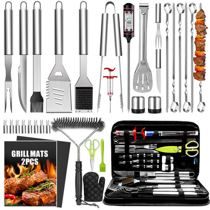 34Pcs BBQ Grill Accessories Tools Set, 16 Inches Stainless Steel Grilling Tools with Carry Bag, Thermometer, Grill Mats for Camping/Backyard Barbecue, Grill Tools Set for Men Women - Available at All In One Marketplace Canada