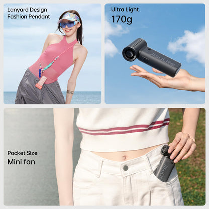 JISULIFE Portable Handheld Fan Life9, Turbo Power High Speed Air [18H Max Cooling Time], 5 Gear Wind, 5000mAh Rechargeable, Mini Pocket Design, Personal Fan for Travel Concerts Camping Makeup - Black
