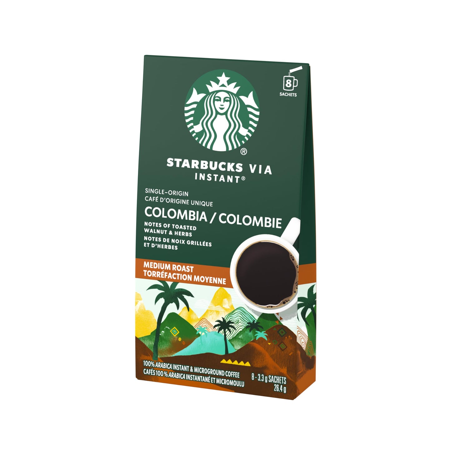 Starbucks Via Instant Colombia Coffee - Medium Roast 100% Arabica (12 Pack of 8 Sachets)