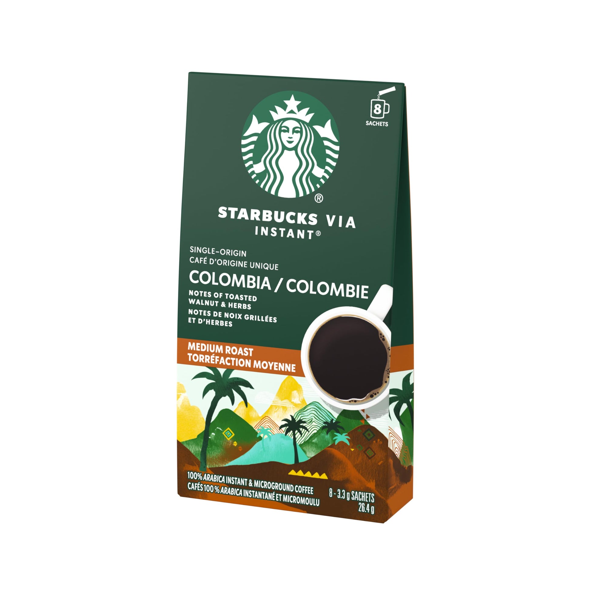 Starbucks Via Instant Colombia Coffee - Medium Roast 100% Arabica (12 Pack of 8 Sachets)