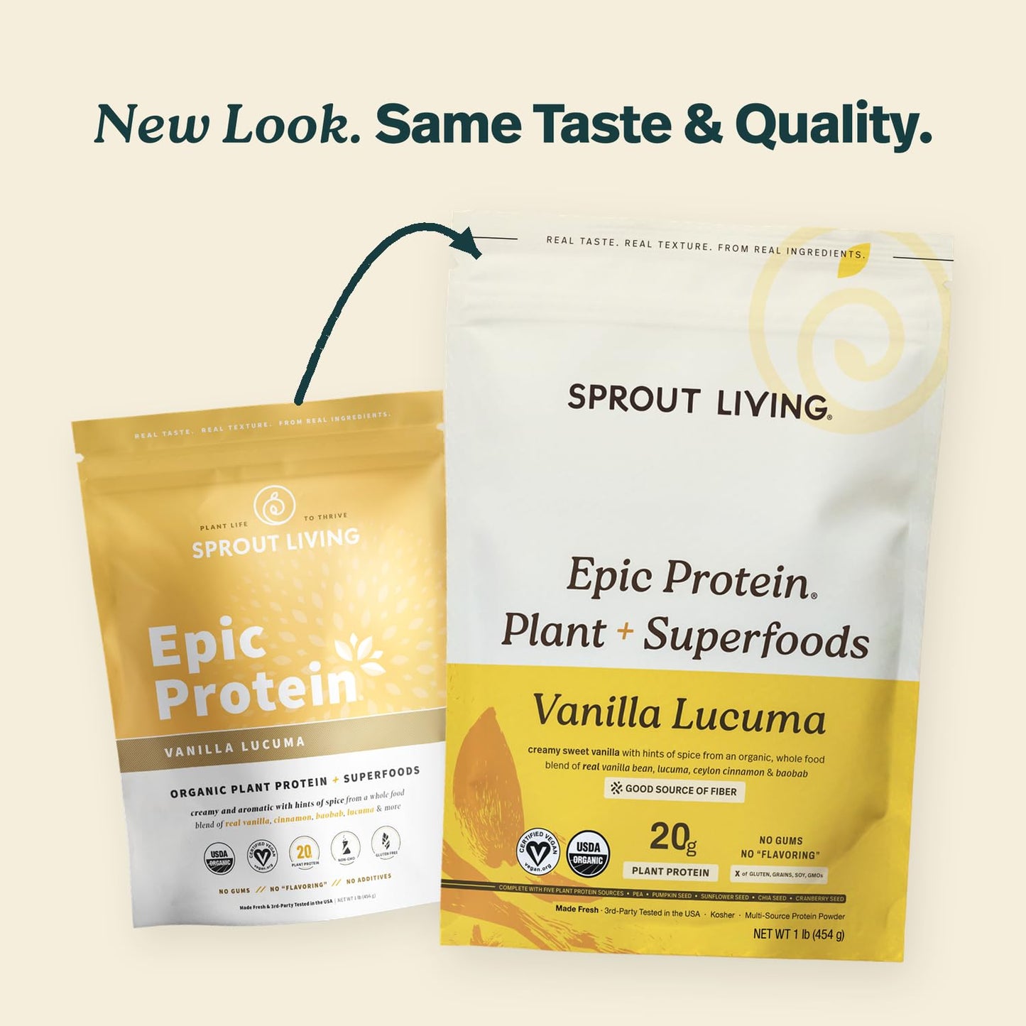 Sprout Living Epic Protein Powder, Vanilla Lucuma Flavor, Organic Plant Protein, Gluten Free, No Additives, 19 Grams Clean Vegan Protein (1 pound,13 servings) Sprout Living