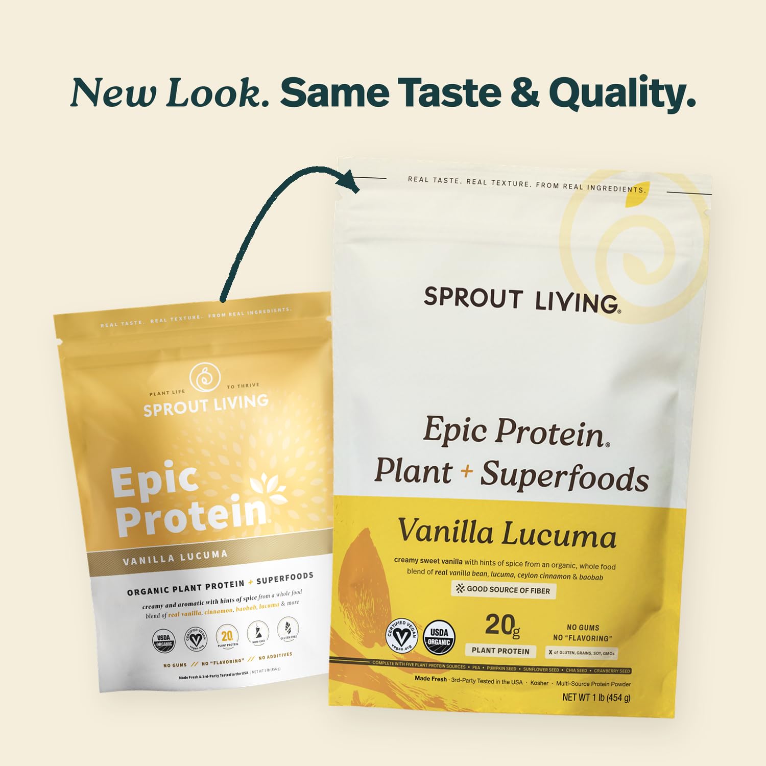 Sprout Living Epic Protein Powder, Vanilla Lucuma Flavor, Organic Plant Protein, Gluten Free, No Additives, 19 Grams Clean Vegan Protein (1 pound,13 servings) Sprout Living