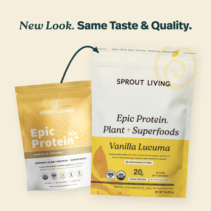 Sprout Living Epic Protein Powder, Vanilla Lucuma Flavor, Organic Plant Protein, Gluten Free, No Additives, 19 Grams Clean Vegan Protein (1 pound,13 servings) Sprout Living