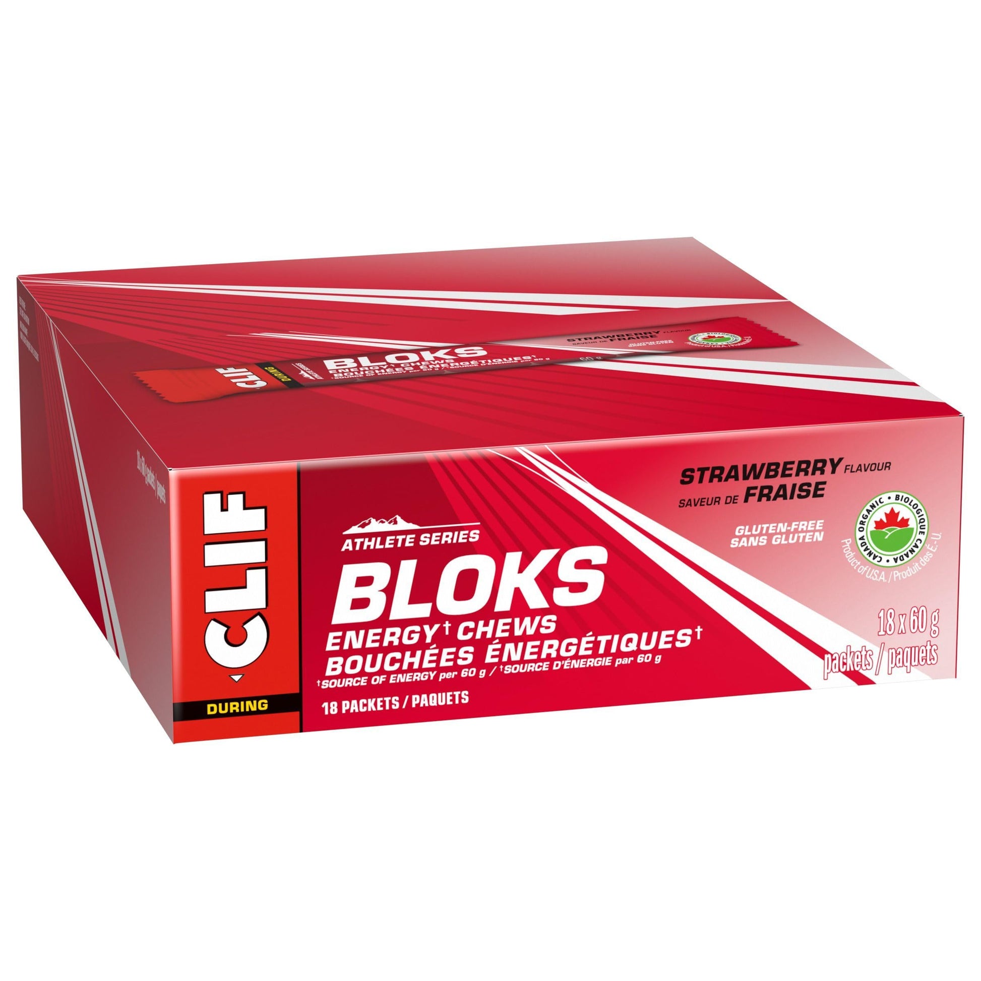 CLIF BLOKS Strawberry Energy Chews – Organic, Gluten-Free, 60g (18-Pack)