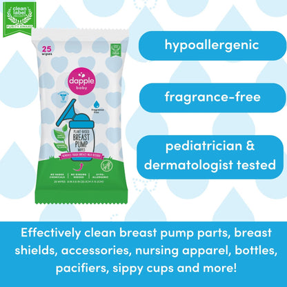 Dapple Baby - Breast Pump Wipes, Fragrance Free, 25 Count (Pack of 3) 🍁 All In One Marketplace Canada