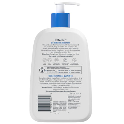 Cetaphil Daily Facial Cleanser Fragrance Free (473ml) - Deep Cleansing Face Wash, Ideal for Normal to Combination to Oily Skin, Dermatologist Tested