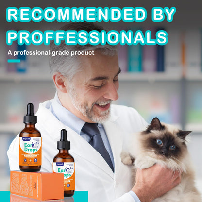 Kopmath Dog Ear Drops, Dog Ear Cleaner, Pet Ear Cleaning, Natural Solution for Dogs and Cats,60ml with Dropper - Available at All In One Marketplace Canada
